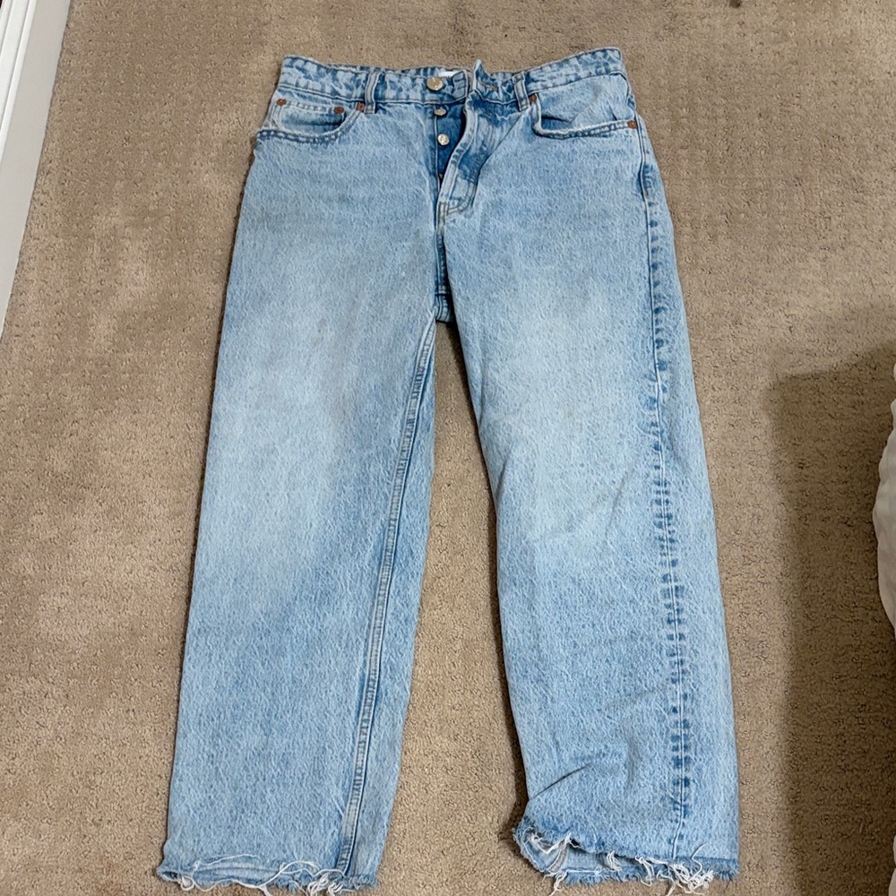 Zara Light Wash High-Rise Straight Leg Jeans